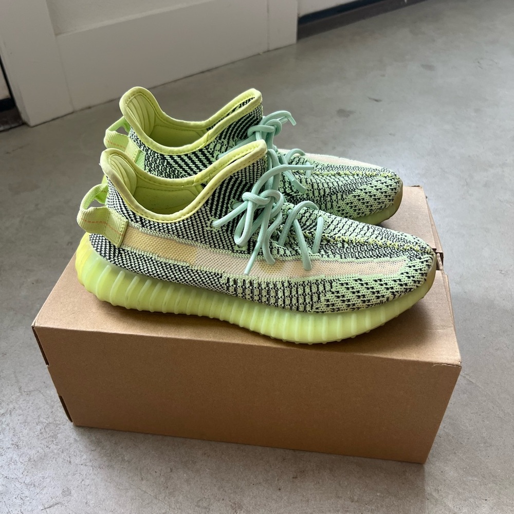 YEEZY BOOST 350 by Adidas Lime Green and Black Patterned Sneakers